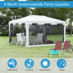 HOMCOM Outsunny Pavillon Partyzelt Gartenpavillon Gartenzelt Festzelt Mit Seitenwänden Metall + PE Weiß + Schwarz 4 X 3 M -Deutschland Garten Zier Verkaufs-Shop e39893184392bc92bdcc200562046a7f