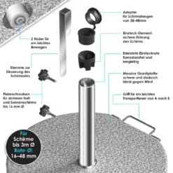 KESSER® Granit Sonnenschirmständer Mit Edelstahlrohr, Hochwertiger Schirmständer Sockel 25KG - Für Schirmstöcke Bis 16-48 Mm, Inkl. Transport Griff Garten Balkonschirmständer, Farbe:Grau, Größe:Rund -Deutschland Garten Zier Verkaufs-Shop e39f52bb0ecb6b4897b6dafee43968a4