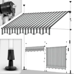 Tillvex Balkonmarkise 400 Cm Grau/Weiß Gelenkarm Markise Klemmmarkise Sonnenmarkise Balkon Ohne Bohren