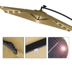 ECD Germany Ampelschirm Mit Kurbel Und Ständer Inkl. LED-Solar - Ø 300 Cm - Braun - Wasserabweisend, Sonnenschutz UV50+, Neigbar, Gartenschirm Terrassenschirm Marktschirm Kurbelschirm Schirm -Deutschland Garten Zier Verkaufs-Shop e553b87121f642cb14749ab8208bdf0e