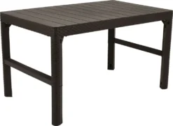 Keter-Gartentisch Rattan Lyon Braun Gartentisch Mit Zwei Einstellbaren Höhen, Beständig Gegen Beschädigungen Und Schädliche Wetterbedingungen