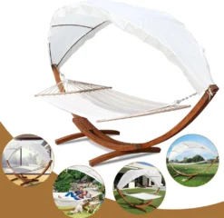 EINFEBEN Haengematte Mit Gestell Und Sonnendach, Hammock Aus Wetterfestem Laerchenholz, Bis 200kg, Stabhaengematte Fuer 2 Personen Outdoor Und Indoor -Deutschland Garten Zier Verkaufs-Shop e5d7de512621c03fdf33eaa305105040