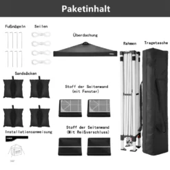 COBIZI Pavillon 3x3m Pop Up Faltpavillon Mit 4 Seitenwänden, Oben Mit Belüftungsloch, Wasserdicht, UV-Schutz 50+ Gartenzelt Partyzelt, Inkl .Tasche, 4 Sandsack, Schwarz -Deutschland Garten Zier Verkaufs-Shop e5e764e29667630b12c290ba308bc991