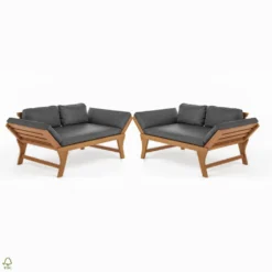 Perfecthomeshop Massives Gartenbankset Aus Holz 2 Stück - Leicht Verstellbare Gartenlounge Mit Kissen Und Polsterung - Ideal Als Gartensofa Oder Gartenliege Für Die Terasse Oder Balkon