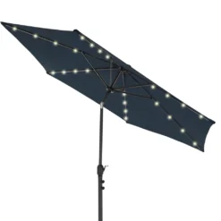 ECD Germany Sonnenschirm Rund Mit Kurbel Inkl. LED-Solar, Ø 300 Cm, Navy-Blau, Wasserabweisende Bespannung, Sonnenschutz UV50+, Neigbar, Marktschirm Ampelschirm Gartenschirm Kurbelschirm Terrassenschirm Schirm