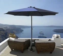 ALU Landhausschirn Sonnenschirm 300cm Mit Kurbel UV 50+ Blau 62428