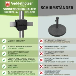 Veddelholzer Sonnenschirmhalter Für Balkongeländer-Robuste, Universelle Schirmhalterung Eckig & Rund, Platzsparender Ersatz Zum Sonnenschirmständer Balkon Für Jeden Schirmstock Geeignet. -Deutschland Garten Zier Verkaufs-Shop e82ab3435488f437a5844ee44cfa085a