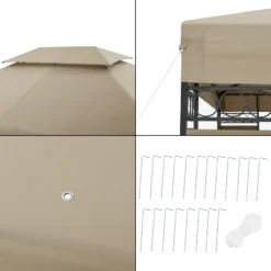 Festzelt Lanciano Pavillon Für Terrasse Oder Garten 400x300x265 Cm Anstellpavillon Gartenpavillon Sonnenschutz Mit Doppeldach Stahl Stahlgestell Beige -Deutschland Garten Zier Verkaufs-Shop e8b243b41e614e5a9d530ac9f4a9788c