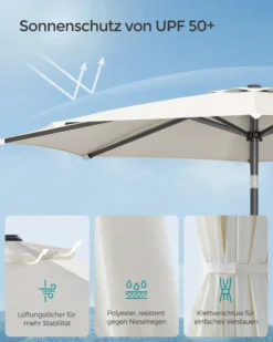 SONGMICS Sonnenschirm 300 Cm, UPF 50+, Beidseitig Um 30° Knickbar, Sonnenschutz, Mit Kurbel Zum Öffnen/Schließen, Beige GPU30BE -Deutschland Garten Zier Verkaufs-Shop e8db7219f65b4cf990076a3a62c52777