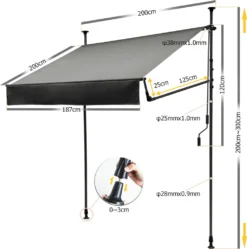 Grandekor Klemmmarkise Markise Balkon Ohne Bohren Faltbar, 200cm X (125+25cm) Anthrazit, Mit Verlängerten Seitenstangen, UV-beständig Balkonmarkise Höhenverstellbar, Wasserdicht -Deutschland Garten Zier Verkaufs-Shop e92ee536a32cddf6666a87532d8b002c