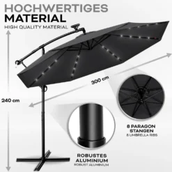 Tillvex Alu Ampelschirm Anthrazit LED Solar Ø 300 Cm Mit Kurbel | Sonnenschirm Mit An-/Ausschalter | Gartenschirm UV-Schutz Aluminium | Kurbelschirm Mit Ständer Marktschirm Wasserdicht -Deutschland Garten Zier Verkaufs-Shop e9cb0fd721ea80c3f2cfac56b0e8f139