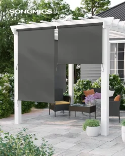 SONGMICS Alu-Senkrechtmarkise Für Balkon, Markise, Terrasse, 1,6 X 2,5 M (B X L), Aus Polyester (280 G/m²), Mit Grauer Markisenkassette, Vertikalmarkise Für Außen, Für Windschutz, Sonnenschutz Und Sichtschutz, Grau GSA165GY