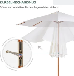 Outsunny Sonnenschirm Holzschirm Gartenschirm Balkonschirm Kurbelschirm, Pappel, Creme, Φ2.7x2.5m (Modell1) -Deutschland Garten Zier Verkaufs-Shop eb41897635d85970f858c3d720d0f72e