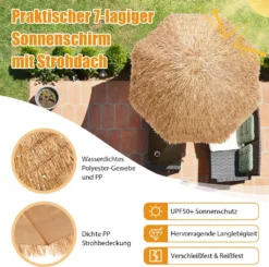 COSTWAY 243cm Sonnenschirm Hawaii Strandschirm Reisstroh Marktschirm Gartenschirm Neigbar Terrassenschirm Für Garten, Strand, Outdoor -Deutschland Garten Zier Verkaufs-Shop eb9e53be47c70577e92db569441bcd62
