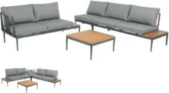 Acamp® PAROS Lounge Set 4-teilig Gartenlounge Sitzecke Lounge 56270, Gestell: Aluminum Pulverbeschichtet, Seitenteile: Akazienholz