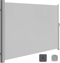 SONGMICS Seitenmarkise,Markise,160 X 350 Cm, Ausziehbar, Aus 220 G/m² Polyester, Sichtschutz, Sonnenschutz, Blickdicht, Seitenrollo, Für Balkon, Terrasse, Garten, Hellgrau ASG565G03