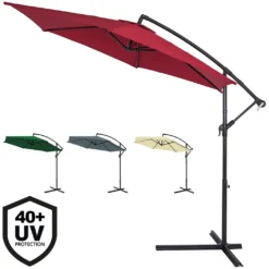 Kingsleeve Sonnenschirm Mit Ständer 300 Cm Groß UV Schutz 40+ Kurbel Neigbar Alu Wasserabweisend Windfest Ampelschirm Garten Terrasse Balkon, Farbe:creme