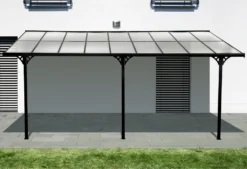 Westmann Aluminium Terassenüberdachung Mit Doppelstegplatten "Bruce" Schwarz 556 X 300 X 225-270 Cm (L X B X H)