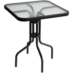 Wohaga Bistrotisch 60x60cm Mit Geriffelter Glasplatte - Schwarz