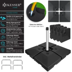 KESSER® Sonnenschirmständer 4-teilig Schirmgewicht Schirmständer Für Ampelschirm Bodenkreuz 90 Liter / 120 Kg Befüllbar Mit Wasser Oder Sand Inkl. Metallverbinder Ampelschirmständer Kunststoff, Farbe:Schwarz -Deutschland Garten Zier Verkaufs-Shop ee33018aa12f3491c2df6129d1736932