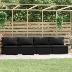 VidaXL 4-Sitzer-Sofa Mit Kissen Schwarz Poly Rattan