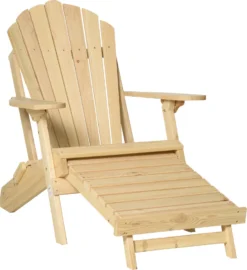 Outsunny Adirondack-Gartenstuhl Mit Fußstütze Klappbar Gartenliege Outdoor Gartenmöbel Kiefernholz Natur 78 X 140 X 94 Cm