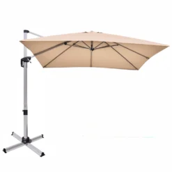COSTWAY Sonnenschirm Ø300cm, Terrassenschirm Mit Kreuzfuß, Ampelschirm Gartenschirm Neigbar, Quadratischer Freischwinger, Marktschirm Mit Kurbel Für Garten Und Pool