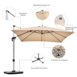 COSTWAY Sonnenschirm Ø300cm, Terrassenschirm Mit Kreuzfuß, Ampelschirm Gartenschirm Neigbar, Quadratischer Freischwinger, Marktschirm Mit Kurbel Für Garten Und Pool -Deutschland Garten Zier Verkaufs-Shop ef999bdc44b0214b48ac14550e57314d