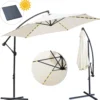 EINFEBEN 3m Sonnenschirm Mit LED Solar Ampelschirm Balkonschirm Marktschirm UV40+ Gartenschirm,Beige