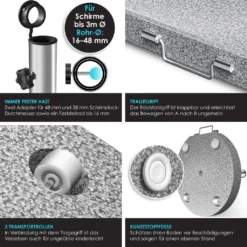 KESSER® Granit Sonnenschirmständer Mit Edelstahlrohr, Hochwertiger Schirmständer Sockel 25KG - Für Schirmstöcke Bis 16-48 Mm, Inkl. Transport Griff Garten Balkonschirmständer, Farbe:Grau, Größe:Rund -Deutschland Garten Zier Verkaufs-Shop f12250709e59a8370aee7e2dcb3568f6