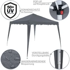 Pavillon Pop-Up 3x3m UV-Schutz 50+ Wasserdicht Faltbar Inkl. Tasche Faltpavillon Zelt Capri, Farbe:anthrazit -Deutschland Garten Zier Verkaufs-Shop f181b4fe48ec4c00616814e8b99753ae
