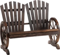 Outsunny Gartenbank Mit Armlehne, Sitzbank, Gartenmöbel, Rustikale Bank, Massivholz, Dunkelbraun, 108 X 66 X 95 Cm