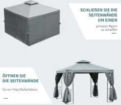 Outsunny Gartenpavillon Pavillon Ca. 3 X 3 M Doppeldach Partyzelt Festzelt 4 X Doppel-Seitenteile Wasserdicht UV-Schutz Metall Polyester Dunkelgrau -Deutschland Garten Zier Verkaufs-Shop f390dffa9a93bf3dd8518aa116352b5e