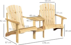 Outsunny Adirondack Gartenstuhl Mit Tisch Und Schirmloch 2 Sitzer Gartensessel Sitzgruppe Gartenmöbel Für Balkon Massivholz Natur 178 X 87 X 92 Cm