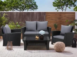 MeXo Gartenmöbel Set Lounge Set Polyrattan Lounges 4-teile Für 3-4 Personen Garten & Balkon Sitzmöbel-Set Schwarz -Deutschland Garten Zier Verkaufs-Shop f3fcb0a110eb8a8def1db70b6916abd1