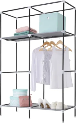 Tectake Stoffschrank 4 Fächer 108x45x164cm - Grau -Deutschland Garten Zier Verkaufs-Shop f4054c2b1ac6ff54ee065f287bbe4c23