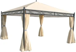 Pergola Calpe, Garten Pavillon, Stabiles 7cm-Gestell Mit Seitenwand + Moskitonetz Creme 4x4m -Deutschland Garten Zier Verkaufs-Shop f4586436b33b4c54c7131efab035b0f6 1
