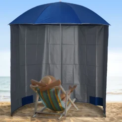 Outsunny Sonnenschirm Strandschirm Sonnenschutz Mit Seitenwand Strand Polyester Blau 2,2 X H2,2m