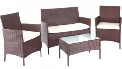 Poly-Rattan Garten-Garnitur HWC-D82, Sitzgruppe Lounge-Set Braun-meliert Mit Kissen Creme