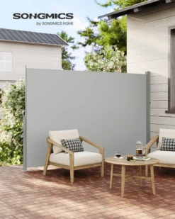 SONGMICS Seitenmarkise,Markise,160 X 350 Cm, Ausziehbar, Aus 220 G/m² Polyester, Sichtschutz, Sonnenschutz, Blickdicht, Seitenrollo, Für Balkon, Terrasse, Garten, Hellgrau ASG565G03 -Deutschland Garten Zier Verkaufs-Shop f6e6a986a6a95aedea447c6b5838e3d2