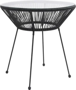 VidaXL Garten-Esstisch Schwarz Ø70x74 Cm Rattan Und Glas