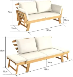 COSTWAY Liegesofa Mit Klappbaren Seitenlehnen, Sonnenliege Sitzbank Akazienholz Mit Auflage, Gartenbank Für Garten Terrasse Innenbereich (Weiß) -Deutschland Garten Zier Verkaufs-Shop faf1ab0527f496ca3bab2c4084872500