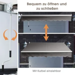 COSTWAY 2,5x2m Gelenkarmmarkise Sonnenmarkise Mit UV- & Wasserbeständigem Material, Aluminiumrahmen & -kurbel Grau -Deutschland Garten Zier Verkaufs-Shop fafdeced9917e6d0b042cda63bc74ff9