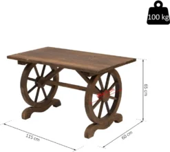 Outsunny Gartentisch, Balkontisch, Holztisch, Räderform, Witterungsbeständig, Massivholz, Natur, 115 X B60 X H65 Cm -Deutschland Garten Zier Verkaufs-Shop fb15ca62c91f4bd90ffa57920cbca19d