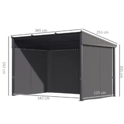 Outsunny Pergola, 3,65 X 2,55 M Pavillon, Terrassenüberdachung Mit Schiebedach, Gartenpavillon Mit Vorhängen, Für Garten, Hof, Alu+Metall, Dunkelgrau -Deutschland Garten Zier Verkaufs-Shop fbd1cc91b709f4b9e5fd44ff230b2605