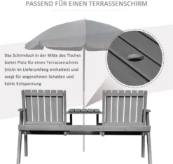 Outsunny Gartenbank Mit Tisch, Sitzgruppe, Gartenmöbel, Mit Regenschirmloch, Sitzbank, 2 Stühle, Massivholz, Grau, 152 X 70 X 83 Cm -Deutschland Garten Zier Verkaufs-Shop fc810ad5bed5e366c46806e89908530a