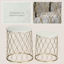 Outsunny 2er-Set Gartentisch Beistelltische Couchtische Retro Drahtkorb Metallkorb Garten Satztisch Gartenmöbel Outdoor Balkon Stahl Gold + Weiß Ø41 X 46 Cm -Deutschland Garten Zier Verkaufs-Shop fc865bbd618c2fccdfb95f9d20f35189