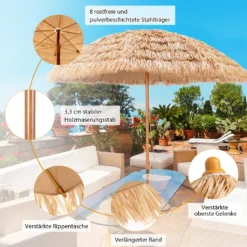 COSTWAY 243cm Sonnenschirm Hawaii Strandschirm Reisstroh Marktschirm Gartenschirm Neigbar Terrassenschirm Für Garten, Strand, Outdoor -Deutschland Garten Zier Verkaufs-Shop fdbc6aab07e867b561e9eb766c60aa93