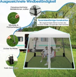 COSTWAY 3x3 M Pop Up Pavillon Mit Moskitonetz Und Sandsäcke, Faltpavillon Faltbar, UV-Schutz 50+, Gartenzelt Partyzelt Stabil, Gartenpavillon Für Garten, Inkl. Rolltasche (Weiß) -Deutschland Garten Zier Verkaufs-Shop fe1c6525052da408ba4cbc6e402206f2