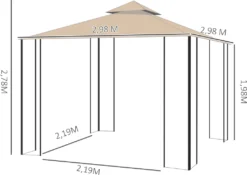 Outsunny Gartenpavillon Pavillon Festzelt Partyzelt Wetterfest Zelt Mit 4 Ablagen Metall + Polyester Beige 3 X 3 M